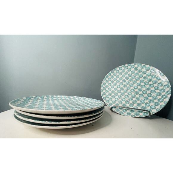 (5) Mainstays Aqua Teal White Dinner Plates 10.25 Inch Diameter Great Condition - Picture 6 of 12
